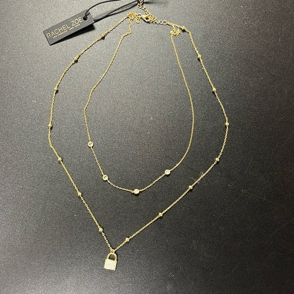 Brand new Rachel Zoe Sterling Silver Gold Tone Double Chain Locket Necklace - Picture 5 of 13